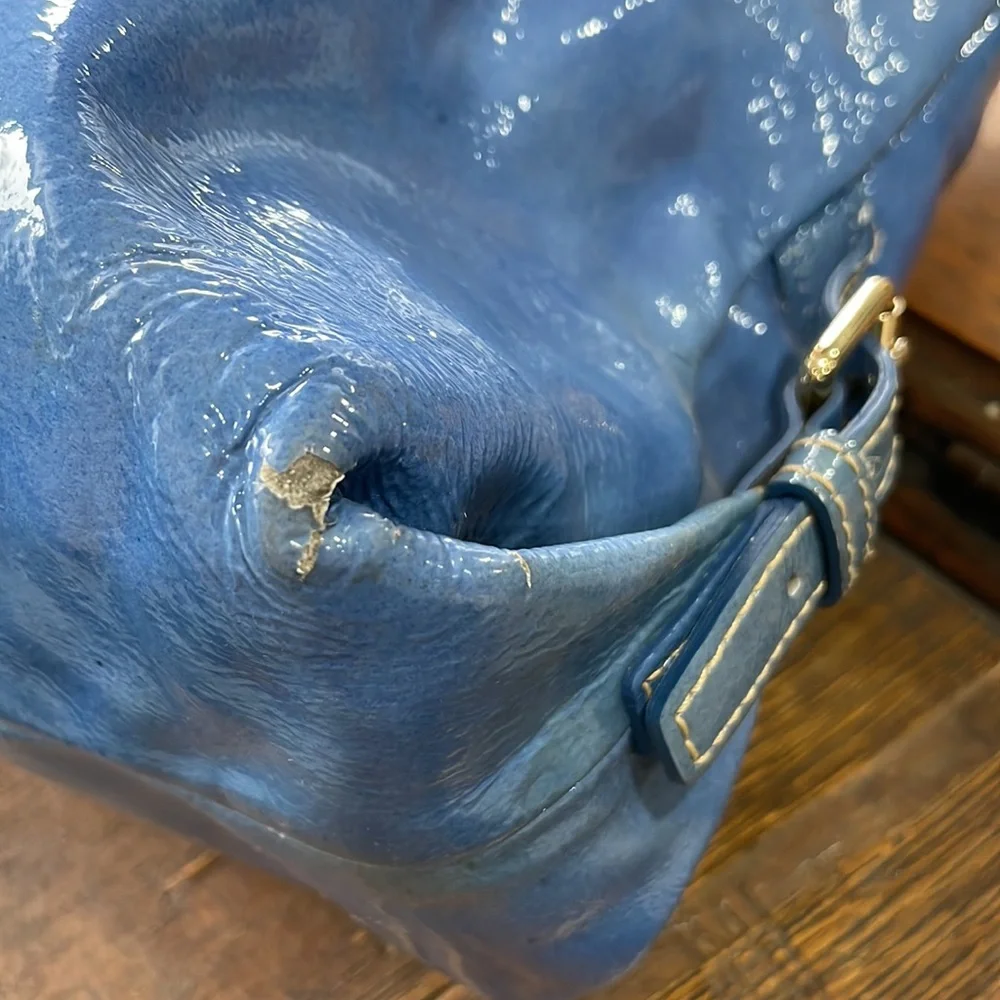 Dooney & Bourke VTG Patent Leather Blue/Purple Satchel - Picture 8 of 13